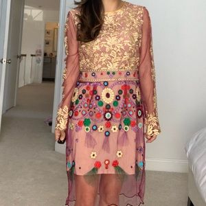 Multi color lace overlay dress. New.